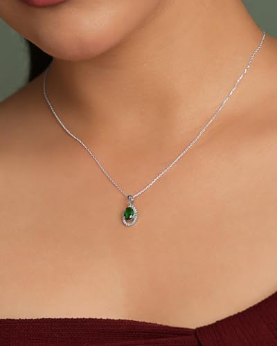 Image of Clara 925 Sterling Silver Green Pendant Necklace with Chain for Women & Girls | Platinum Plated |Minimal Daily Wear | Gift for her