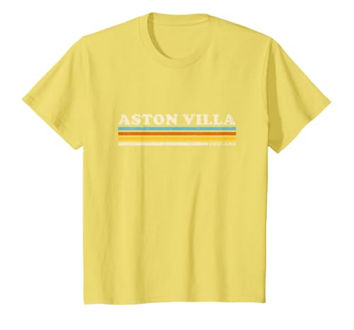 Retro Stripe Aston Villa T-Shirt, Youth, Lemon Yellow, Large