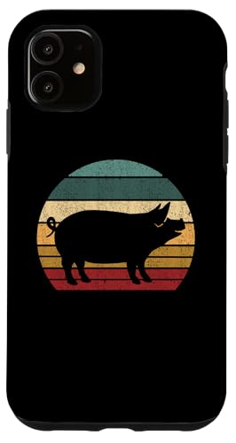 Retro Vintage Sunset Cute Show Pig Lover �X�}�z�P�[�X iPhone 11 �p