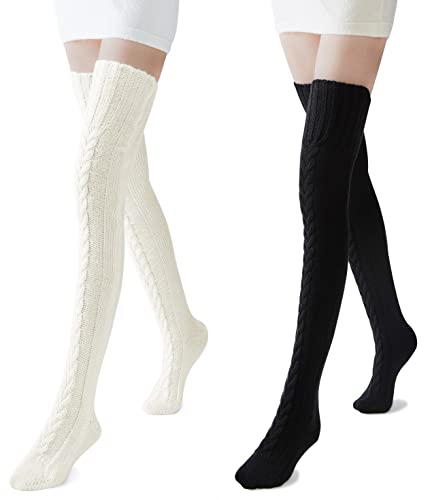 Pcavin Women's Thigh High Socks Over the Knee Cable Knit Boot Socks, Long Warm Fashion Leg Warmers Winter2