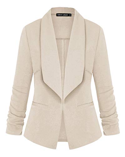 Unifizz Womens Casual 3/4 Sleeve Jacket Blazers Casual Work Blazer with Pockets Outwear #Beige - Size M#