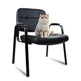 CLATINA Big & Tall 500 lbs Waiting Room Guest Chair, Leather Office Reception Chair No Wheels with Padded Arms for Elderly Home Desk Conference Room Lobby Side Salon Clinic, Black