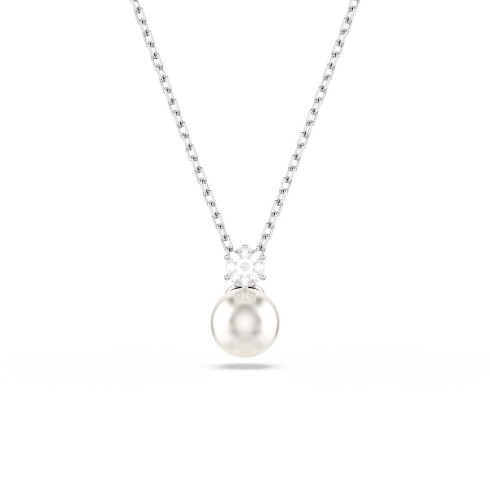 Swarovski Matrix Necklace, Clear Crystal Pearl and Round-Cut Stone in a Rhodium-Finished Setting, Part of the Matrix Collection