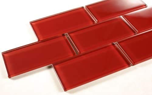 3X6 Glass Subway Tile - Bathroom Tile & Kitchen Backsplash Tile (5 Sq Ft (Box Of 40 Pieces), Ruby Red) #TOP1