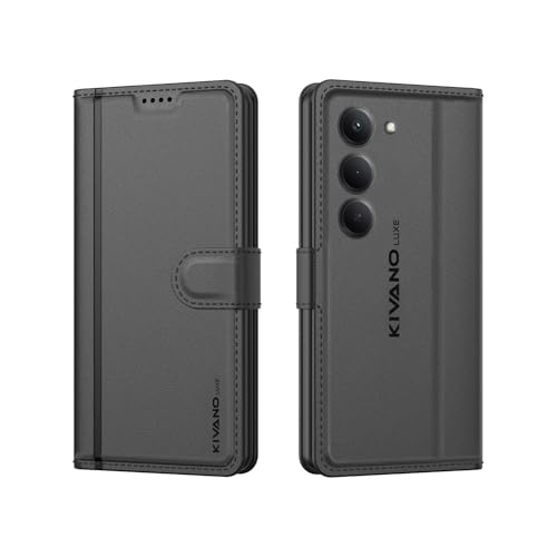 Image of KIVANO LUXE Compatible for Redmi 15 5G Luxury Handmade Leather Magnetic Flip Folio Case | Card Holder & Kickstand | Slim Protective Cover | Unisex - Black
