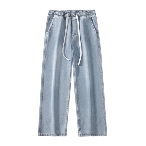 Men's Spring Jeans Straight Drawstring Waist Denim Casual Pants3