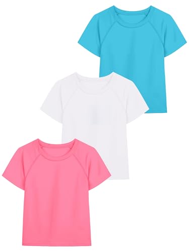 Image of Poroka 3 Pieces Girls UPF 50+ Sun Protective Rash Guard Toddler Swim Shirt Quick Dry Toddler Girl Sports Shirt