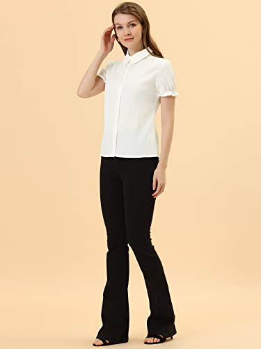 Allegra K Women's Short Sleeve Button-Up Peter Pan Collar Blouse2