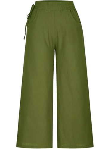 Image of KOTTY Women's Crumble Fabric High Waist Solid Color Drawstring Wide Leg Trousers Loose with Pockets