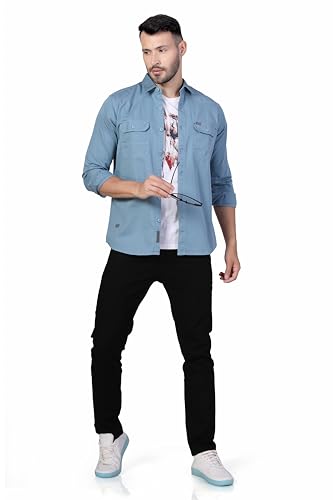 Image of Men's Cotton Twill Utility Shirt | Full Sleeve Button-Down Casual Shirt | Dual Chest Pockets | Comfortable Regular Fit | Everyday Wear