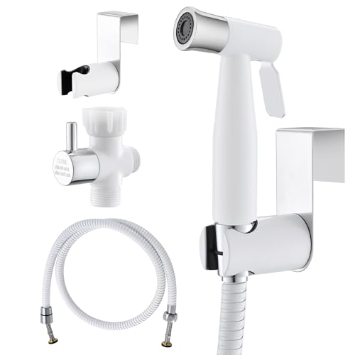Image of Purrfectzone Bidet Sprayer for Toilet, Bidet Sprayer for Feminine Wash, Premium Stainless Steel Jet Spray for Toilet, Wall-Mounted or Toilet Tank Mounted - White /Chrome