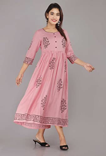 Image of TARANJAL Women's Rayon Anarkali Hand Block Printed Kurti