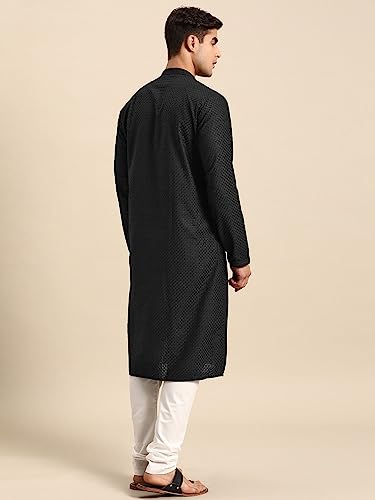 Image of Rajubhai Hargovindas Men Pure Cotton Chikankari Embroidered Straight Kurta