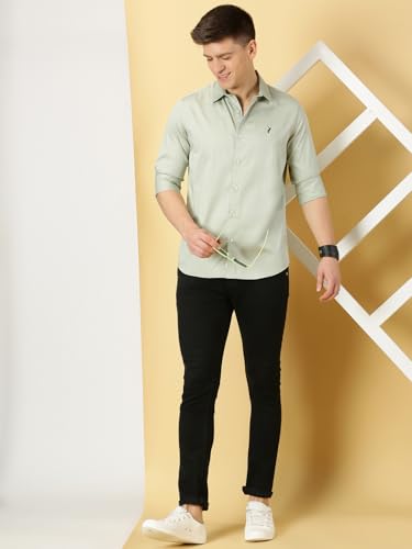 Image of Thomas Scott Men's | Solid | Full Sleeve | Slim Fit | Cotton Blend | Spread Collar | Casual Shirt