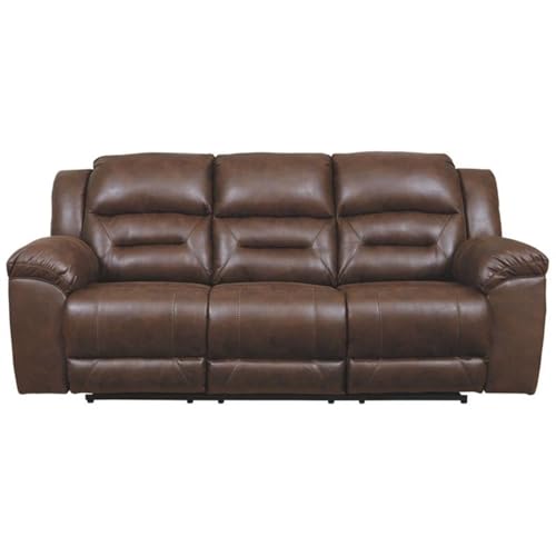 Image of Signature Design by Ashley Stoneland Faux Leather Power Reclining Sofa, Dark Brown