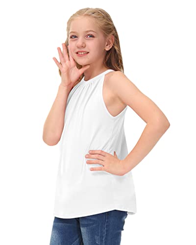 Besserbay Child Girls Halter Neck And Sleeveless Summer Shirt Cute Solid White Tank Top 9-10 Years #TOP4