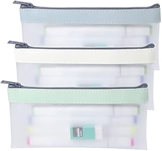 Pencil Case Set, 3 Pcs TPU Clear Frosted Exam Pencil Pouch Water Proof Carrying Case Pen Pencil Office Stationery Storage Pouch Makeup Organiser Bag for Students Storage(Green Blue Beige)