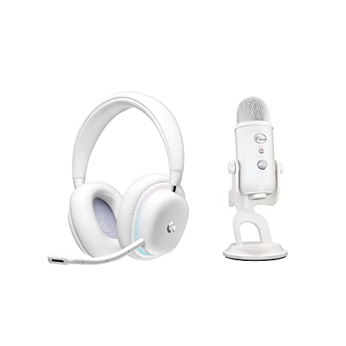 Logitech G, Combinación de auriculares inalámbricos con micrófono G735 para gaming y micrófono USB premium Blue Yeti para streaming con temas de Streamlabs, PC/ Mac, Blanco Mist
