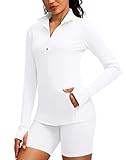 G Gradual Women's Zip Up Workout Jackets with Pockets Slim Fit Cottony Soft Jacket for Running Athletic Yoga (White,L)