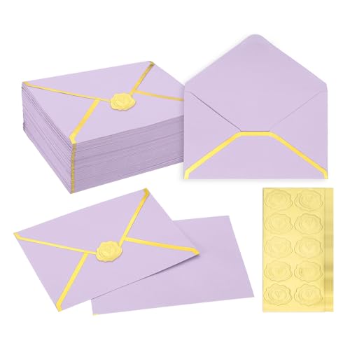 Enveloppes pour carte anniversaire 5x7 violet clair PATIKIL avec lisière dorée x100