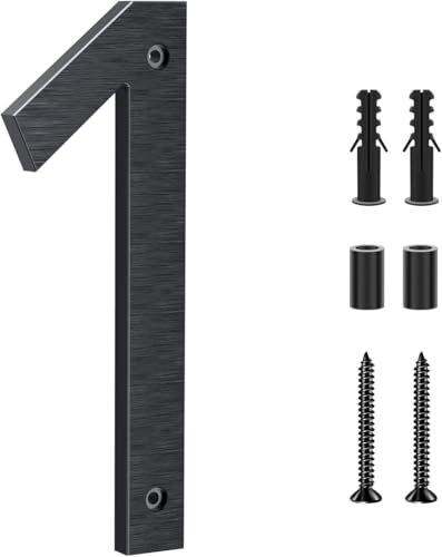 Yafimea Número de casa exterior negro 20 cm – En aluminio macizo con acabado cepillado, instalación con tornillos y efecto flotante 3D – Para pared, fachada, valla, garaje (1)
