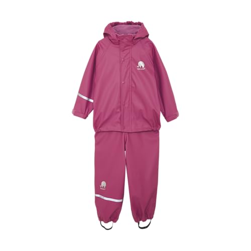Image of CeLaVi European Kids Rain Suit for Boys Girls with Detachable Hood, Waterproof 2 Pcs Rain Jacket w /Pants or Dungarees