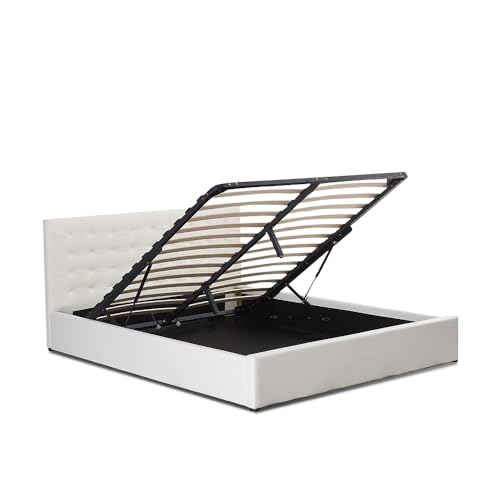 Designetsamaison Lit avec Coffre de Rangement Blanc avec sommier 160x200 cm - Dream