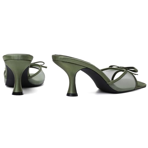 Image of Mostrin Kitten Heels for Women Round Toe Heels With Bow Vintage Mules Sexy Slip on Stiletto Backless Sandals for Party Daily