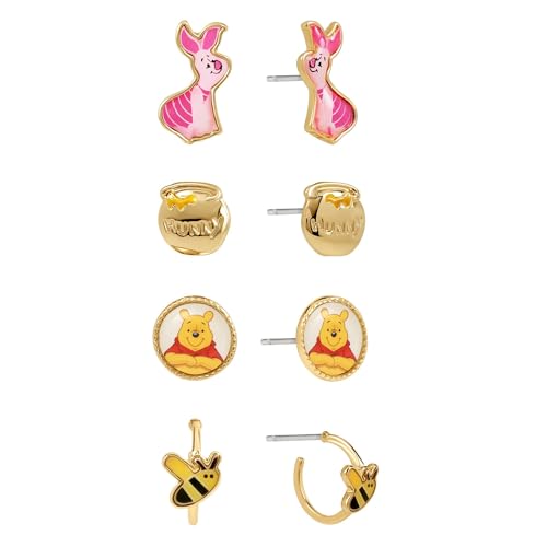 Pendientes de Winnie the Pooh para niñas con cierre seguro hipoalergénico y acabado dorado