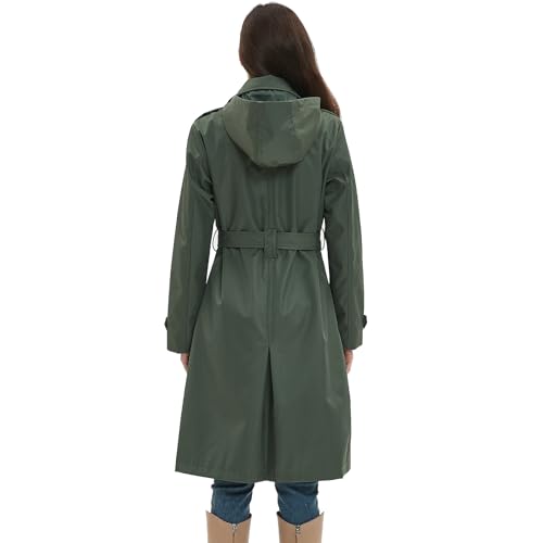 Image of Womens Trench Coat Double-Breasted Long windbreak Belted Slim Outerwear Coat with Detachable Hood S-2XL