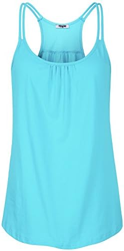 Hibelle Slimming Tank Tops for Women, Feminine Sleeveless Summer Casual Yoga Sports Shirts Crewneck Flowy Dressy Front Ruched Racerback Loose Fitted Seamless Stitching Tunic Blue Small