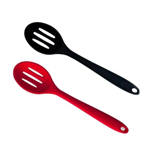 Kitchen Slotted Spoon, 2 Pcs Silicone Slotted Spoon Heat Resistant, Non Scratch Cooking Spoons Set for Stirring, Scooping and Mixing