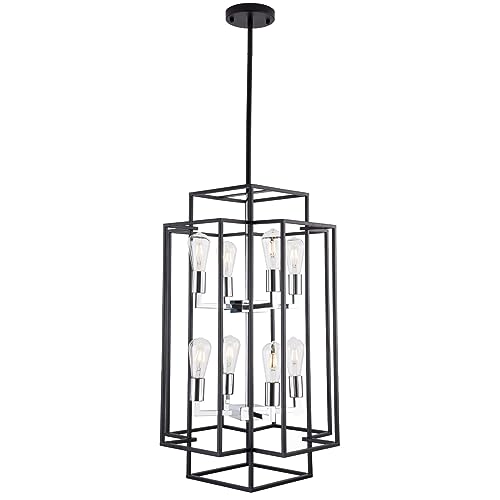 EurHomePlus 8-Light Lantern Pendant, Tiered Light Fixtures Kitchen Island Light Hall Foyer, Hanging Chandelier Wrought Iron Finish Light for Kitchen Island Farmhouse Entryway Dining Room