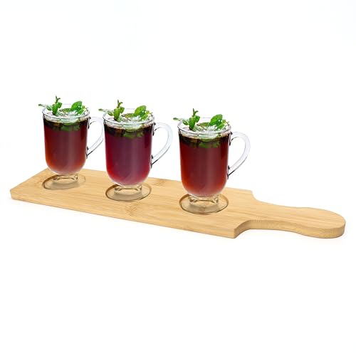 Marsrut 4PCS Flight Board for Tasting: 3 Slots Bamboo Wine Holder Serving Display Rack Paddle for Whiskey, Beer, Drink Glass Jars 2.17 INCH Dia Base, (Round) 15.0L x 3.9W by Marsrut - Image 3