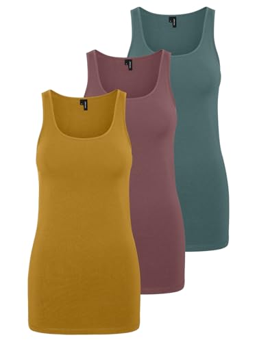 VERO MODA Damen VMMAXI My Soft Long Tank TOP GA 3P, Chai Tea/Rose Brown &...