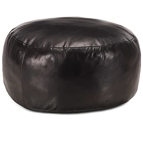 Snsowed Puf Negro 60x30 cm Cuero auténtico de Cabra, Reposapies Sofa, Puff Salon, Banqueta Piano, Puf Cama, Foot Stool 248140