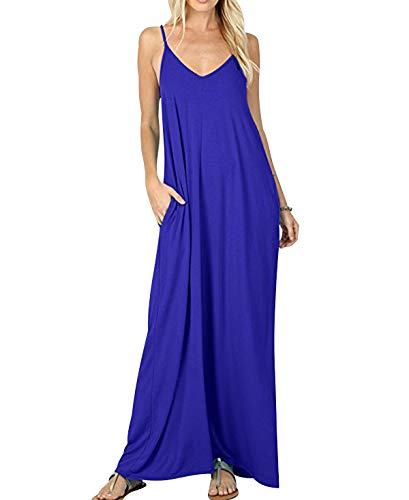 Sommerkleider Lang Maxikleid Strandkleider Lange Kleider Sommer Boho Bodenlanges Kleid Jerseykleid Trägerkleid Sommerkleid V Ausschnitt Bohemian...