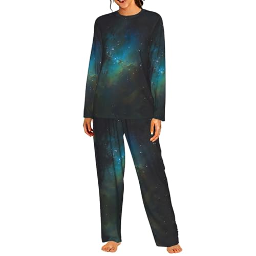 Pyjama assorti femme vert galaxie idéal pour soirée cocooning