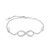 EVERU Infinity Bracelet for Women, 925 Sterling Silver Endless Love Symbol Bracelet with Zirconia Stones, Adjustable Chain, Elegant Gift for Wife,Mother, Valentine's Day, Anniversary (Silver)