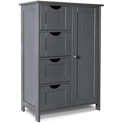 VOUNOT Mueble Baño Armario de Suelo Auxiliar, Cajonera con 4 Cajones Armario con Puerta y Estante Ajustable, Organizador Estante de Almacenamiento para Cocina Salón, 55x30x82cm Gris