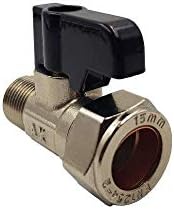 Aumix 15mm x 12mm Isolating Valve with Handle UK Compression Fittings Adaptor EN1254-2 for Kitchen Bathroom Mixer Taps with 3/8" Tails - 2 Pieces