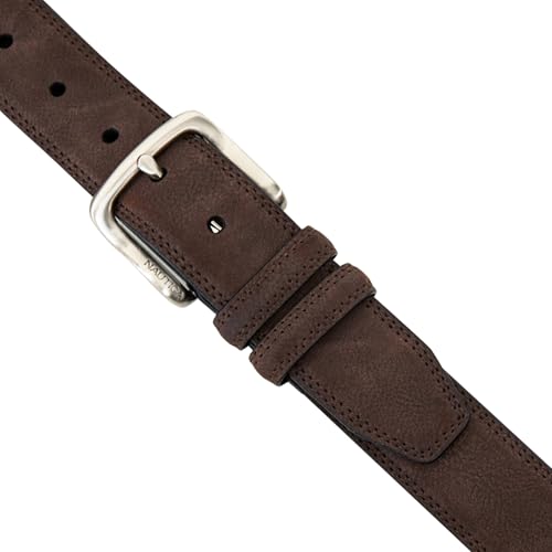 Image of Nautica Men's Casual Leather Belt | Everyday | Classic | Pants | Jeans | Khakis | Chinos | Metal Buckle
