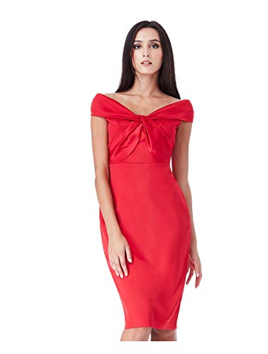 Goddiva - Vestido de satén doble con cuello redondo rojo 38 ES