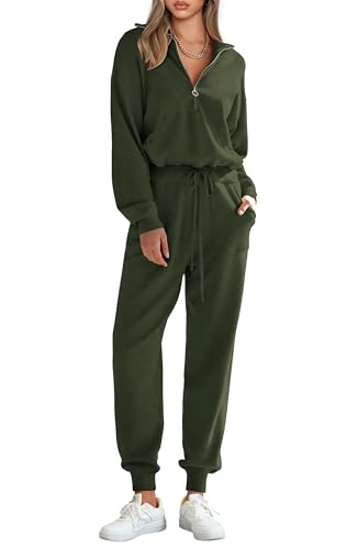 Image of PRETTYGARDEN Women's 2 Piece Sweater Set Pullover Zip Up Sweatshirt Jogger Sweatpants Tracksuit Casual Outfit