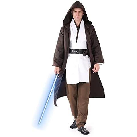 SINSEN Jedi Kostüm für Erwachsene Männer Jedi Kapuzenrobe Tunika Gürtel Outfit Cosplay Umhang vollständiger Satz Uniform Halloween Jedi Kostüm Cover