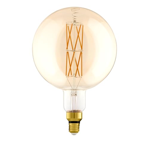 Eglo LED E27 regulable, bombilla vintage ámbar extra grande, foco retro globo, 8 vatios (equivalente a 60 vatios), 806 lúmenes, blanco cálido, 2100k, G200, Ø 20 cm