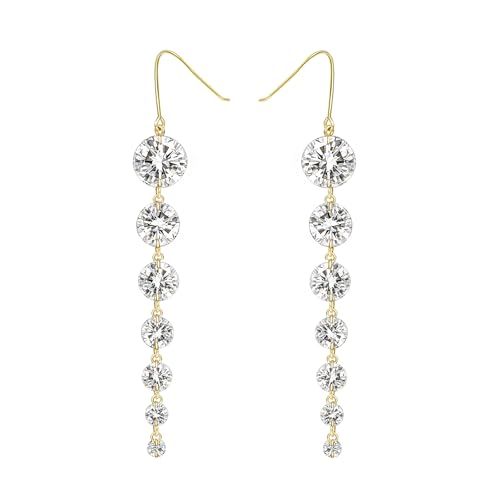 UDYLGOON Sparkly Cubic Zirconia Long Dangle Earrings for Women, Bride Bridesmaid Wedding Prom Earrings Hypoallergenic Gift