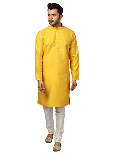 Image of Uri and MacKenzie Banarasi Dupion Silk Solid Kurta Churidar Pyjama Set for Men