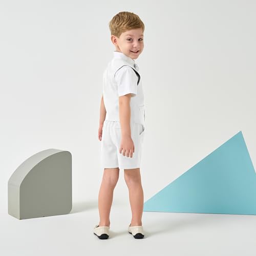 Image of Volunboy Baby Boys Summer Suits Short Sleeve Wedding Ring Bearer Outfits 4Pcs Graduation Dress Vest Shirt Bowtie Shorts Set