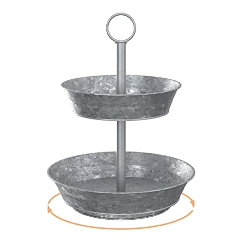 2 Tier Galvanized Cupcake Stand, Tiered Tray Stand, Serving Trays for Party - 360° Rotatable Galvanized Tray Round Dessert Stands for Tea Party Wedding Baby Shower Buffet Server (Galvanized) Cover